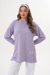 Lila Düz Basic Bisiklet Yaka Sweatshirt Tesettür Tunik