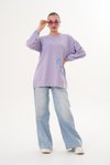 Lila Yıldız Desenli Bisiklet Yaka Sweatshirt Tesettür Tunik