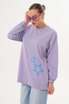 Lila Yıldız Desenli Bisiklet Yaka Sweatshirt Tesettür Tunik