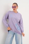 Lila Yıldız Desenli Bisiklet Yaka Sweatshirt Tesettür Tunik