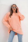 Pudra Düz Basic Bisiklet Yaka Uzun Kol Sweatshirt Tunik