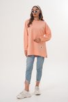 Pudra Düz Basic Bisiklet Yaka Uzun Kol Sweatshirt Tunik