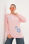 Pudra Yıldız Desenli Sweatshirt Bisiklet Yaka Tesettür Tunik