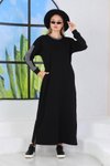 Siyah Kabartma Yazılı Tesettür Elbise