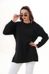 Siyah Uzun Kol Sweatshirt Bisiklet Yaka "Be Yourself" Tesettür Tunik