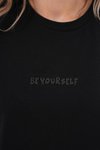 Siyah Uzun Kol Sweatshirt Bisiklet Yaka "Be Yourself" Tesettür Tunik
