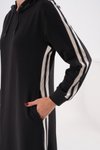 Siyah Uzun Spor Şeritli Tesettür Elbise