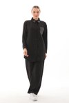 Siyah Yazlık İkili Taşlı Tunik Pantolon Takım