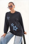 Siyah Yıldız Desenli Bisiklet Yaka Sweatshirt Tesettür Tunik