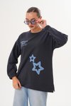 Siyah Yıldız Desenli Bisiklet Yaka Sweatshirt Tesettür Tunik