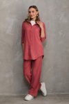 Somon Üçlü Gömlek Pantolon T-shirt Tesettür Takım