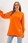 Turuncu Düz Basic Bisiklet Yaka Uzun Kol Sweatshirt Tesettür Tunik
