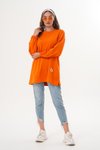 Turuncu Düz Basic Bisiklet Yaka Uzun Kol Sweatshirt Tesettür Tunik
