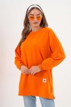 Turuncu Düz Basic Bisiklet Yaka Uzun Kol Sweatshirt Tesettür Tunik