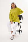 Yeşil Bisiklet Yaka Uzun Kol Basic Sweatshirt Tesettür Tunik