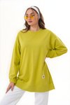 Yeşil Bisiklet Yaka Uzun Kol Basic Sweatshirt Tesettür Tunik