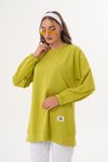 Yeşil Bisiklet Yaka Uzun Kol Basic Sweatshirt Tesettür Tunik