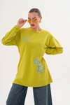 Yeşil Yıldız Desenli Bisiklet Yaka Sweatshirt Tesettür Tunik