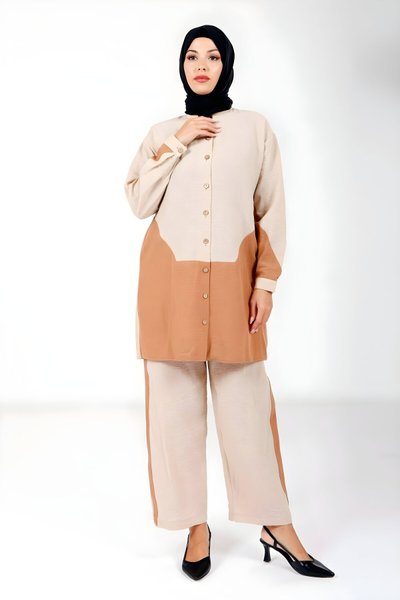 Alt Üst İkili Taş Düğmeli Tesettür Takım