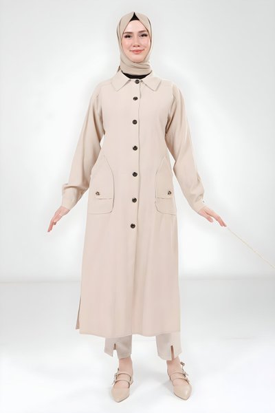 Bej Cep Aksesuarlı Giy Çık Kap