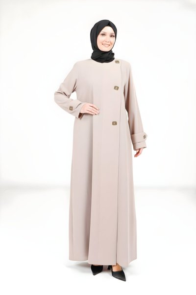 Bej Düğme Detaylı Ferace