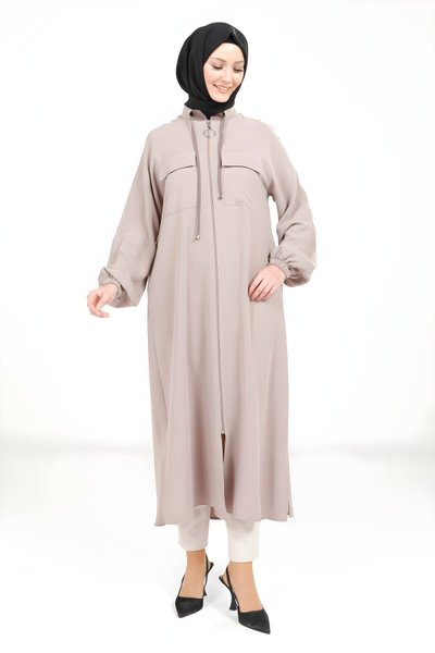 Bej Fermuarlı Giy Çık Kap