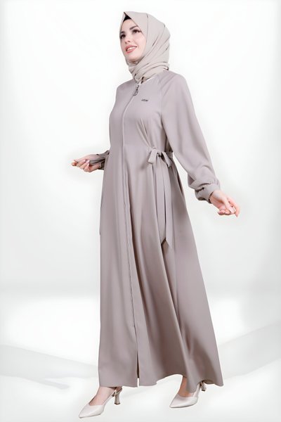 Bej Fermuarlı Yandan Bağlamalı Ferace