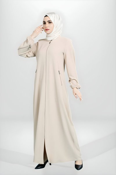 Bej İndigo Fermuar Detaylı Ferace