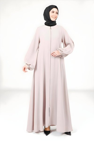 Bej Samyeli Kloş Kol Manşeti Boncuklu Ferace