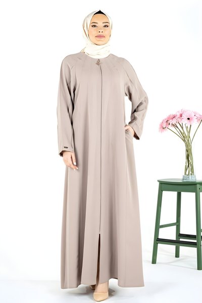 Bej Vadi Beden Kuplu Nervürlü Kollu Ferace