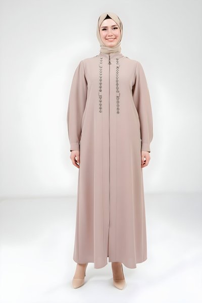 Bej Zincir Taşlı Ferace