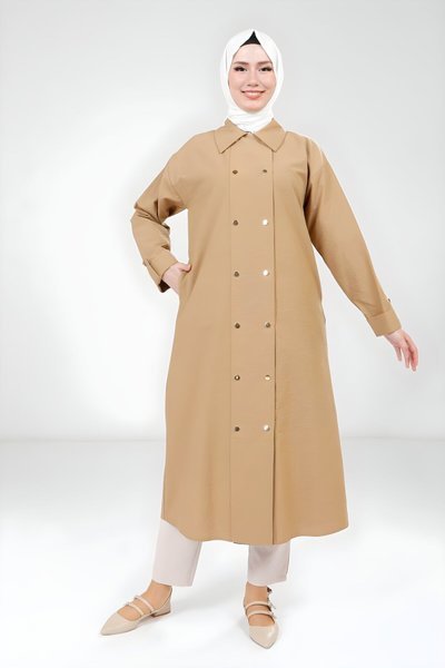 Camel Giy Çık Düğmeli Kap