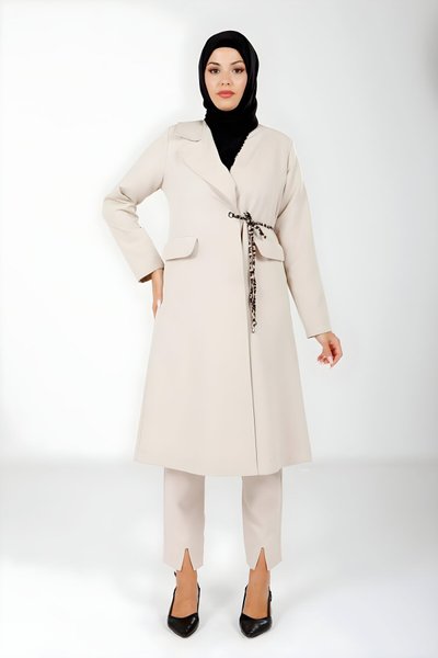 Camel Uzun Bağlama Detaylı Tesettür Ceket