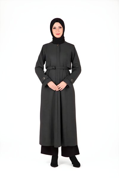 Gri Kemer Detaylı Tesettür Kaban