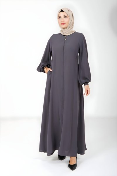 Gri Samyeli Kloş Boncuklu Kol Manşeti Ferace