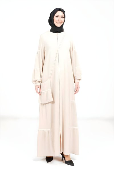 Gri Şerit Dantelli Seyyar Çantalı Sinem Ferace