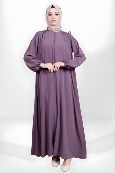 Gül Kurusu Fermuarlı Omuz Bağcıklı Yan Cepli Ferace