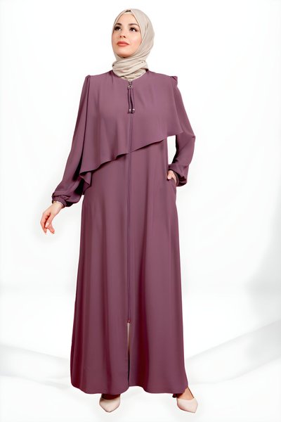 Gül Kurusu Fermuarlı Üst Beden Detaylı Yandan Cepli Ferace