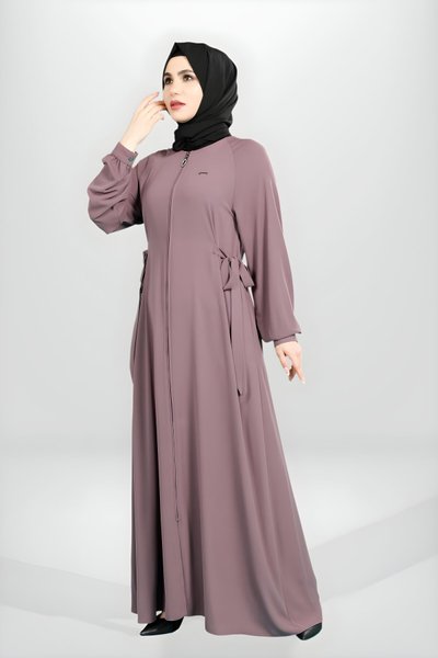 Gül Kurusu Fermuarlı Yandan Bağlamalı Ferace