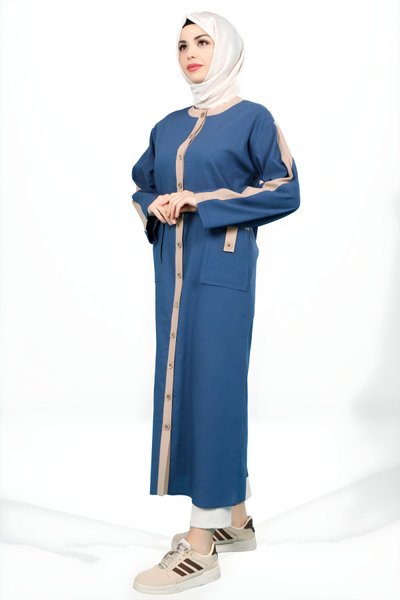 İndigo Garnili Ahşap Düğme Detaylı Giyçık Kap