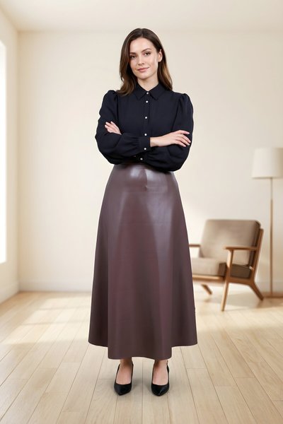 Kahverengi Deri Tesettür Etek