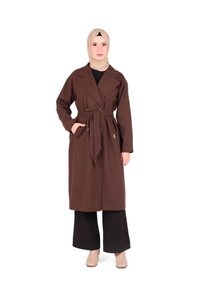 Kahverengi Kruvaze Kemerli Tesettür Kaban