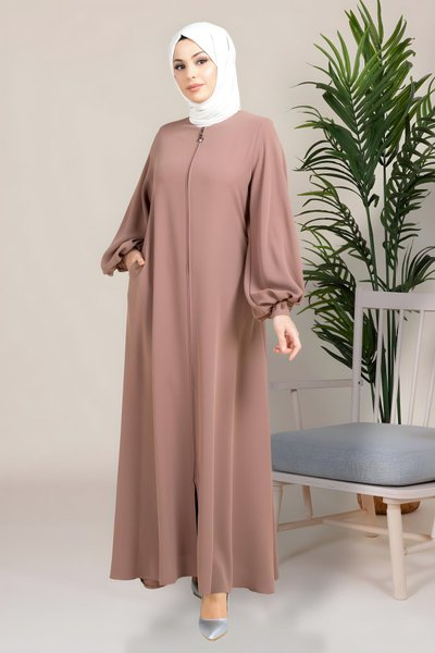 Kahverengi Samyeli Kloş Kol Manşeti Boncuklu Ferace