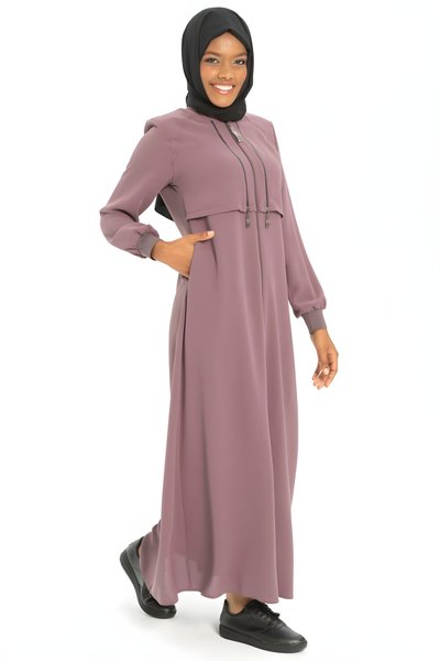 Kapuçino Çift Fermuar Detaylı Ferace