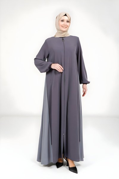 Koyu Gri Çift Fermuarlı Ferace