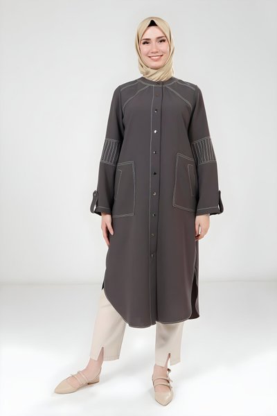 Koyu Gri Spor Dikişli Giy Çık Kap