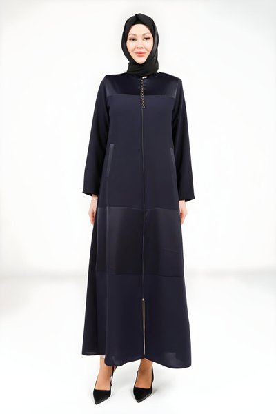 Lacivert Cepli Fermuarlı Ferace