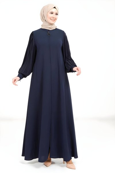 Lacivert Fermuarlı Kolları Pilise Detaylı Ferace