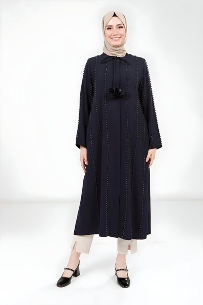 Lacivert Giy Çık İnci Detaylı Kap