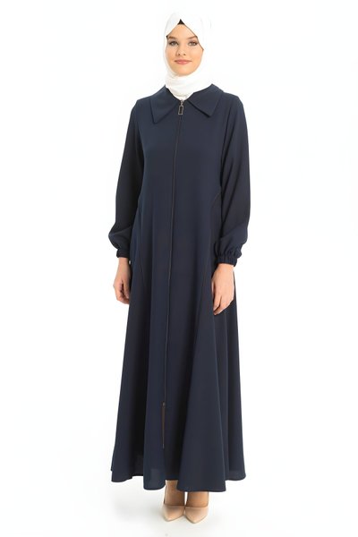 Lacivert Gömlek Yakalı Belden Biyeli Ferace